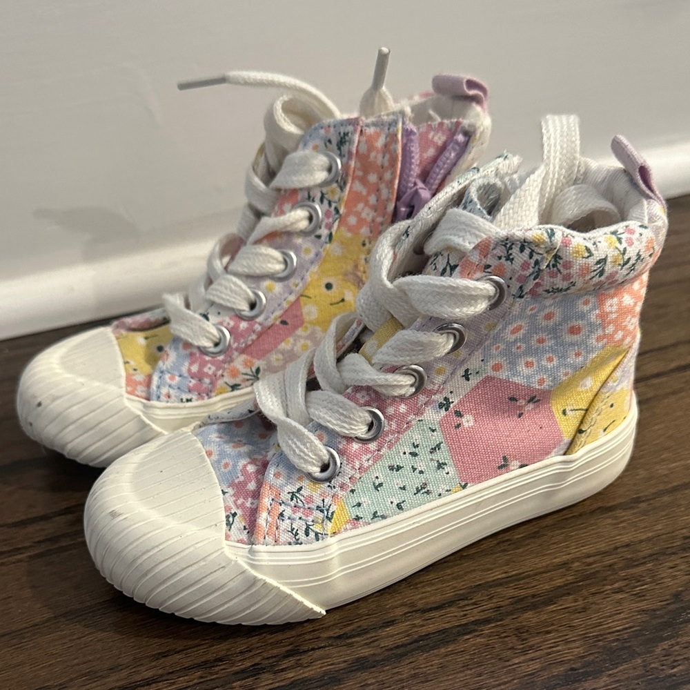 Cat & Jack Pastel Patchwork Floral High-Top Sneakers - White Laces
